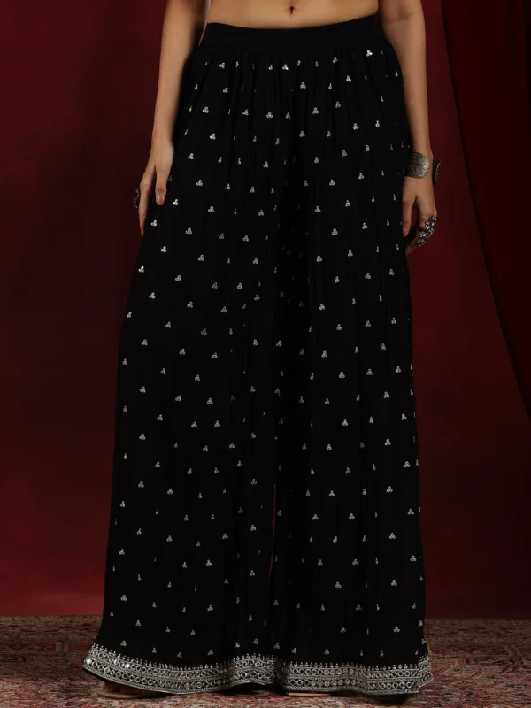 Black Embroidered Georgette Straight Suit With Dupatta - Image 3