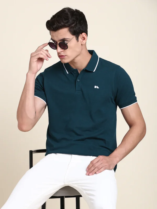 Men's Teal Solid T-shirt - Image 2