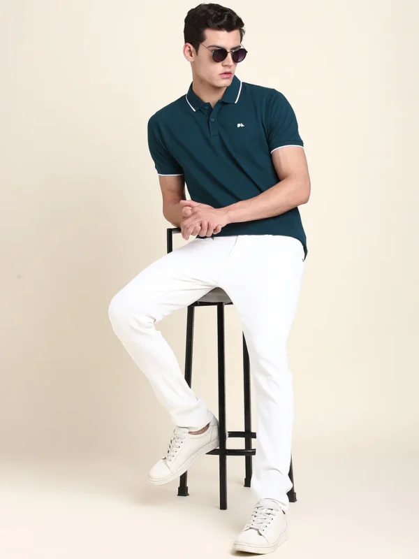 Men's Teal Solid T-shirt - Image 3