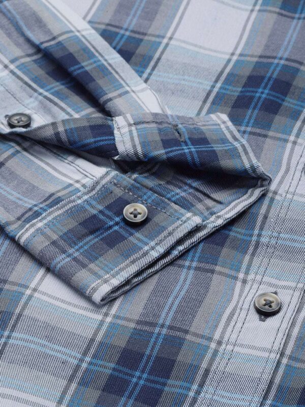 Men's Blue Checked Slim Fit Casual Shirt - Image 5