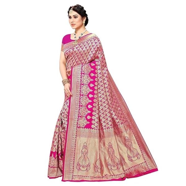 Women's Trendy Banarasi Kanjivaram Navy Color Art Silk Saree with Blouse Material - Image 3