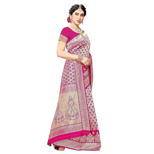 Women's Trendy Banarasi Kanjivaram Navy Color Art Silk Saree with Blouse Material - Image 5