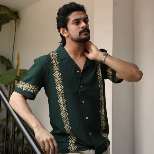 Green Panel Men Shirt - Image 3