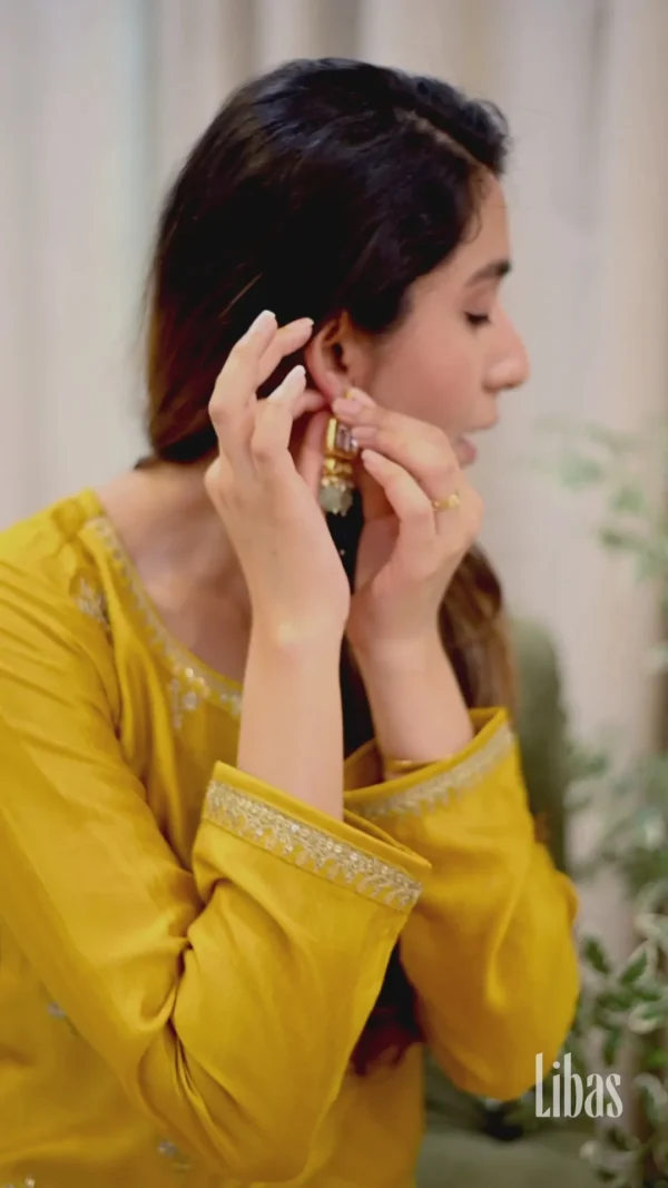 Yellow Embellished Silk Kurta - Image 5