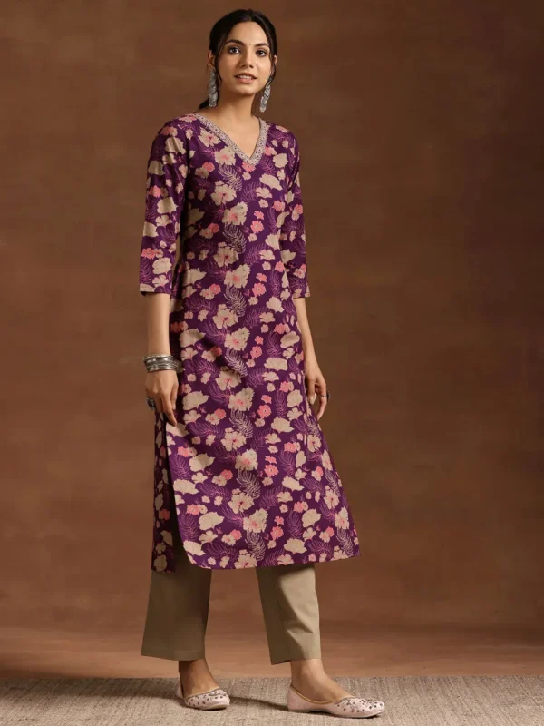 Woman Wine Printed Cotton Straight Suit With Dupatta - Image 6