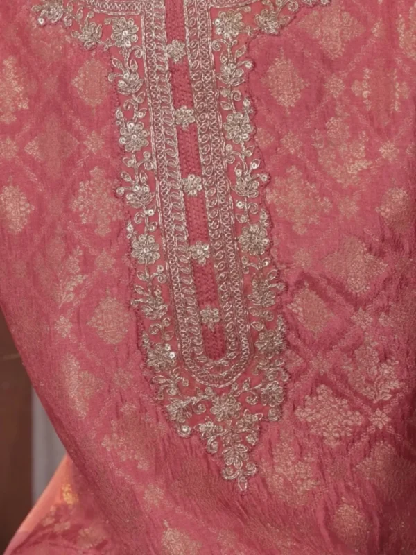 Ladies Peach Self Design Silk Blend Straight Kurta With Dupatta - Image 2