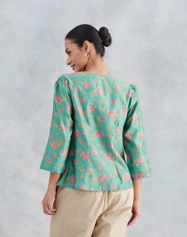 Women Blue Cotton Silk Printed Top - Image 5