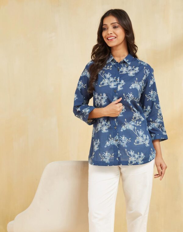 Women Blue Cotton Printed Shirt - Image 7