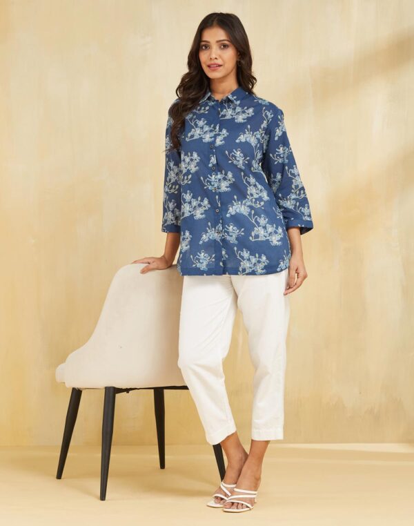 Women Blue Cotton Printed Shirt - Image 2