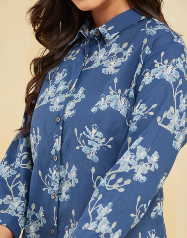 Women Blue Cotton Printed Shirt - Image 3