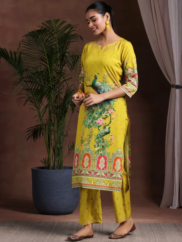 Women Mustard Printed Poly Crepe Straight Suit With Dupatta - Image 5