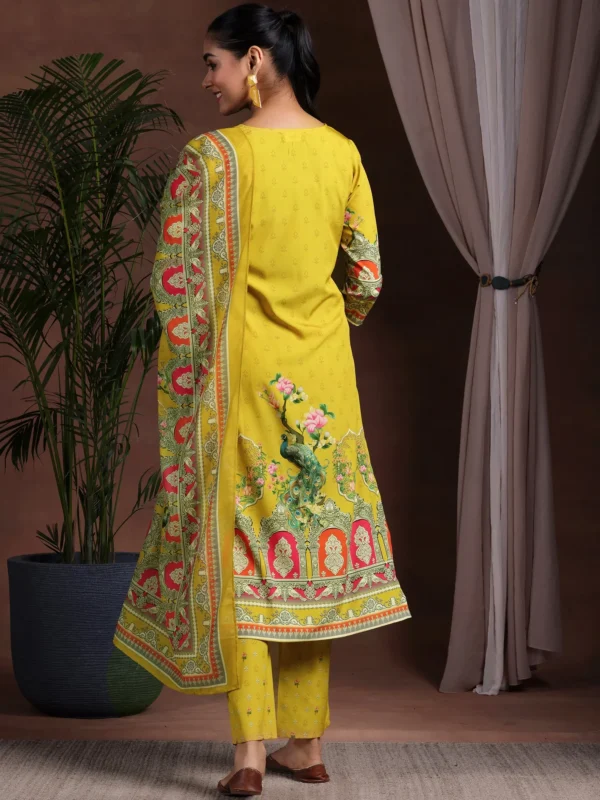 Women Mustard Printed Poly Crepe Straight Suit With Dupatta - Image 4