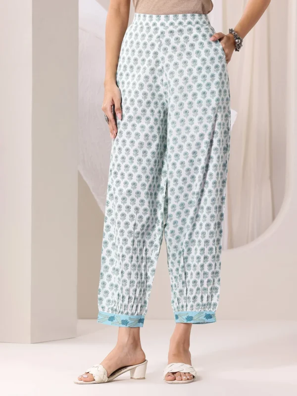 Women Blue Printed Cotton Straight Suit Set With Dupatta - Image 3