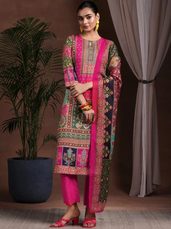 Women Multi Printed Poly Crepe Straight Suit With Dupatta - Image 3