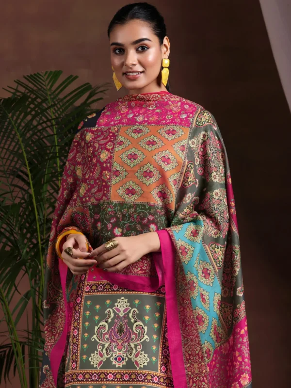 Women Multi Printed Poly Crepe Straight Suit With Dupatta - Image 5