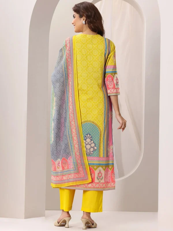 Yellow Printed Cotton Straight Suit Set With Dupatta - Image 5