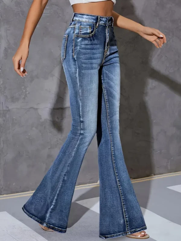 Women Blue Sturdy Wash Flare Bootleg Jeans - Image 4