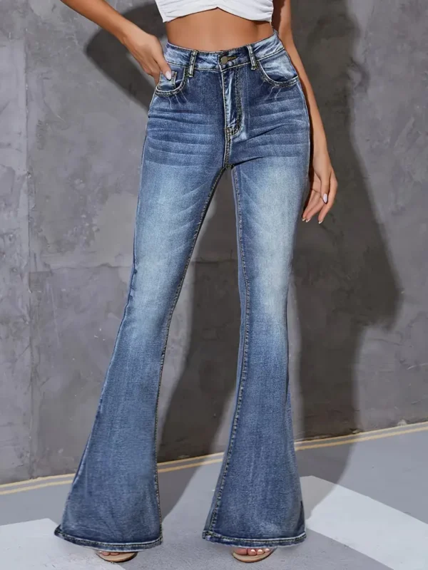 Women Blue Sturdy Wash Flare Bootleg Jeans