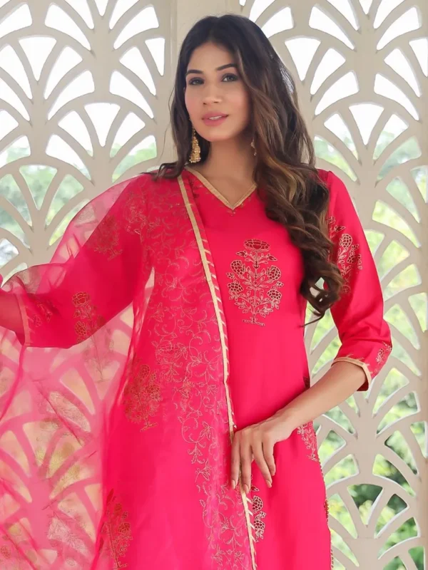 Women Pink Printed Cotton Suit - Set - Image 4
