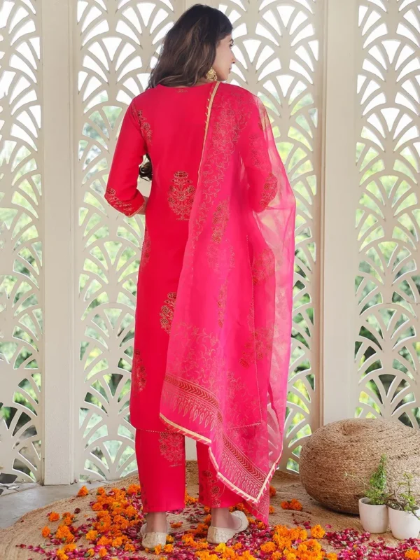 Women Pink Printed Cotton Suit - Set - Image 3