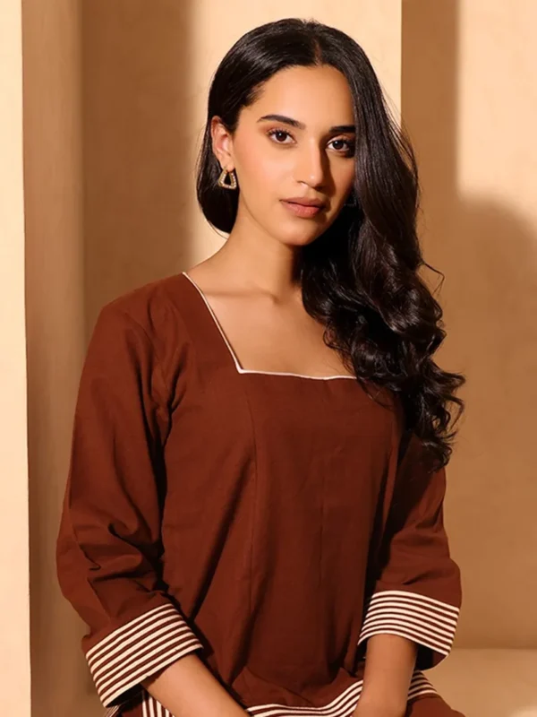 Women Brown Handwoven Organic Cotton Top - Image 3