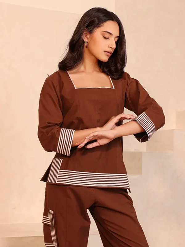 Women Brown Handwoven Organic Cotton Top - Image 2