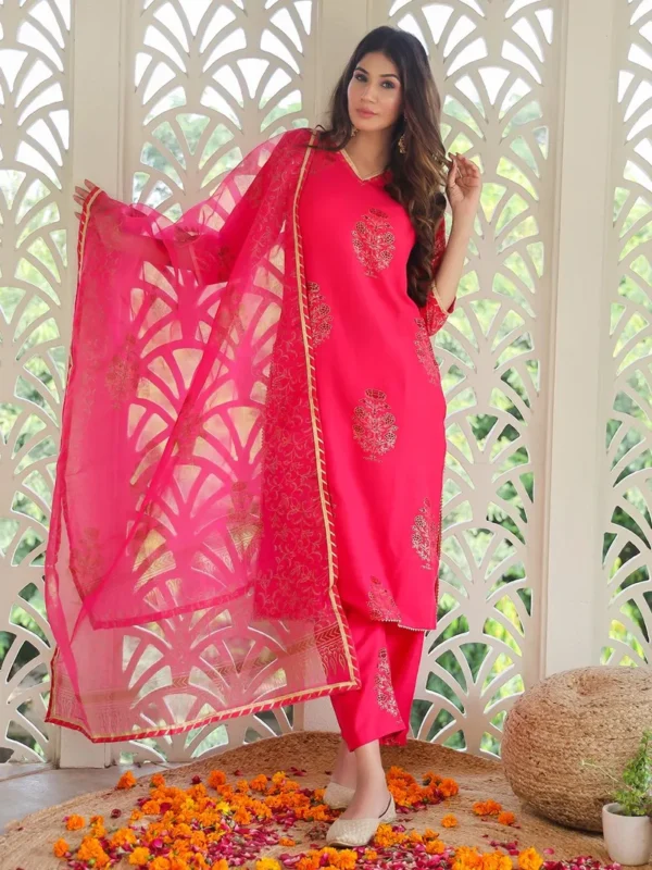 Women Pink Printed Cotton Suit - Set - Image 5