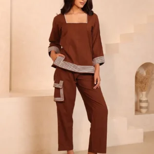 Women Brown Handwoven Organic Cotton Top