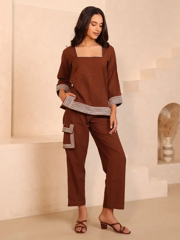 Women Brown Handwoven Organic Cotton Top