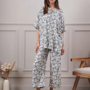 Women Grey Printed Cotton Top